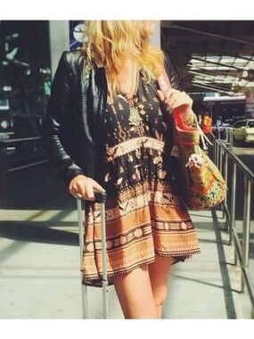 Spell Boho Mini Dress in Black and Rust